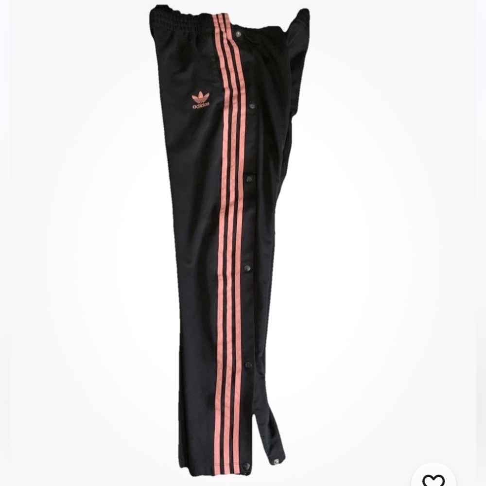 Adidas Originals Black and Pink Snap Breakaway Tearaway Track Pants w Stripes